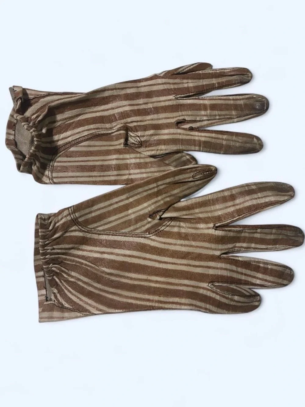 Vintage Women’s Striped Brown Cotton Gloves